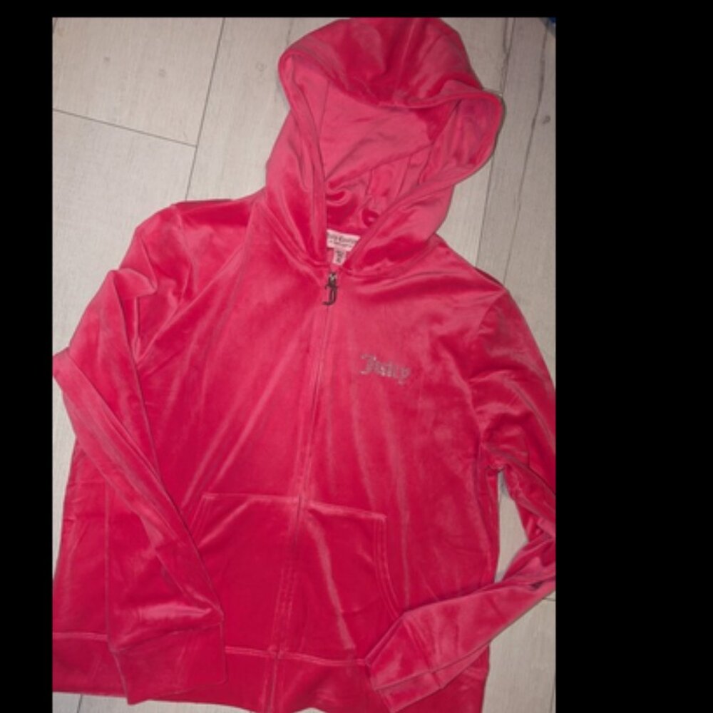 Y2K Juicy Couture Hot Pink Velour Zip Up Hoodie Womens Size XL